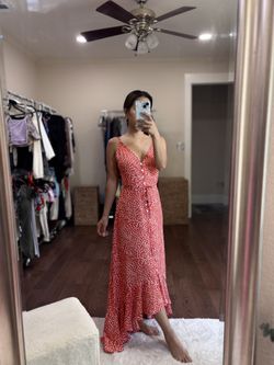 Red Button-Down Midi Dress (Size XS)