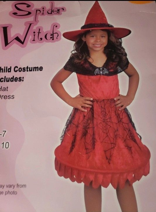 Halloween Costume Spider Witch Black Red Girls Kids Dress SIZE 5-7 M Velvet Rubie's HAT AND DRESS