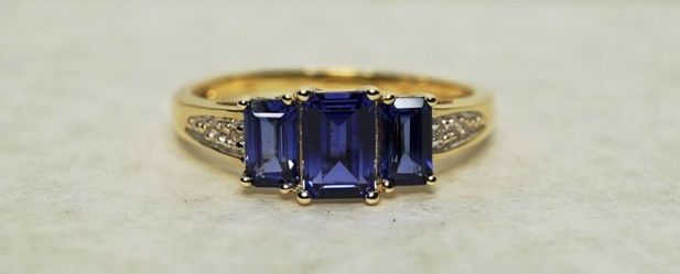 THL” Lab Created Blue Sapphire & Diamond Accent Ring In 10K Yellow Gold Size 4-1/2