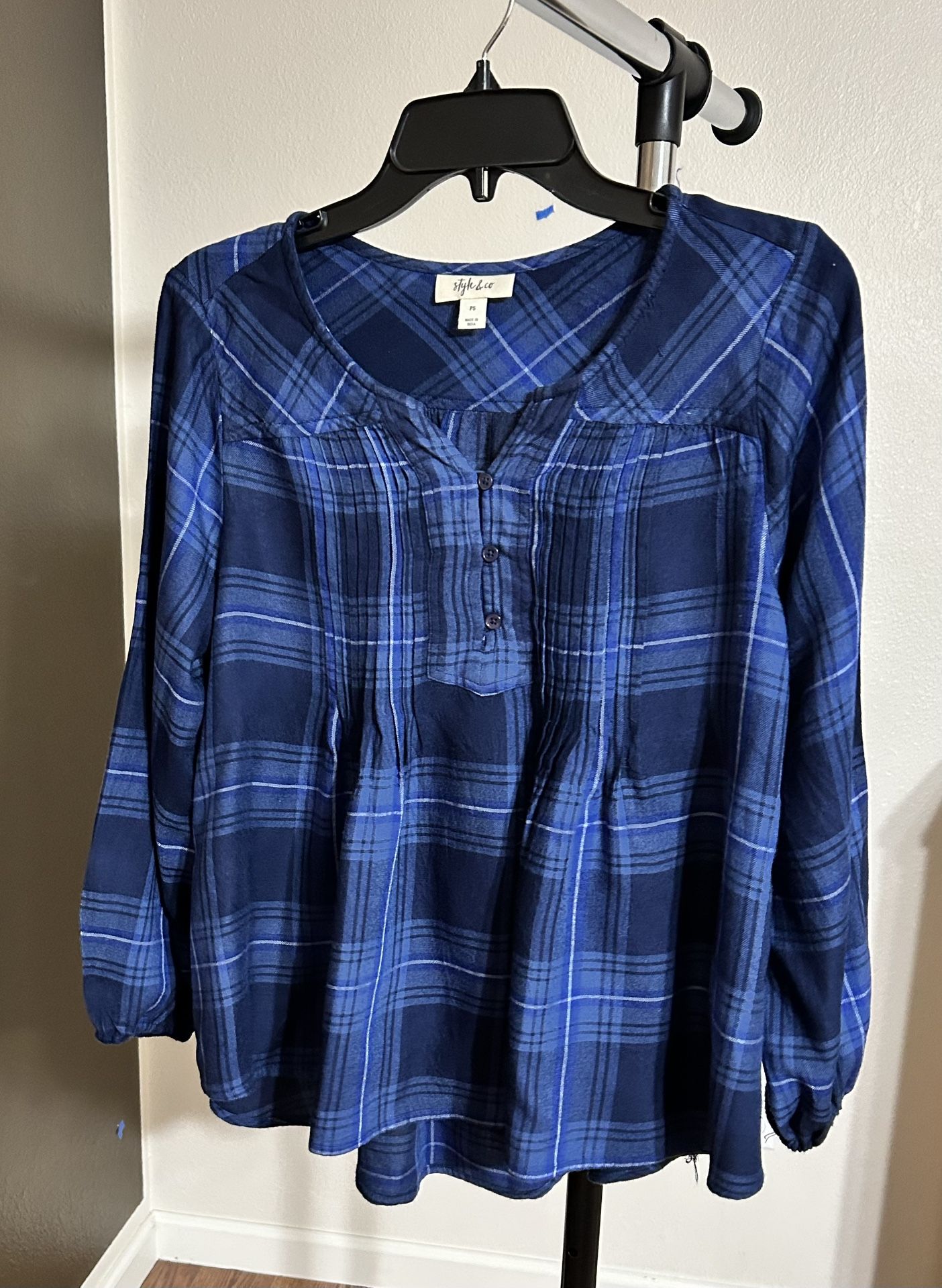 Style & Co Blue Plaid Blouse