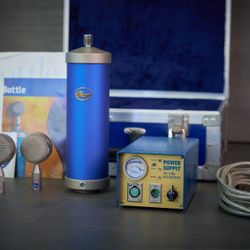 Rare Vintage Early Blue Bottle Tube Condenser Microphone Set
