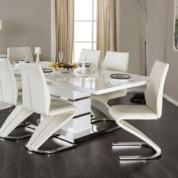 WHITE CHROME Z STYLE CHAIRS 14" BUTTERFLY LEAF DINING TABLE SET