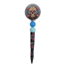 Dia De Los Muertos Skull Custom Handmade Beaded Ballpoint Twist Pen Blue