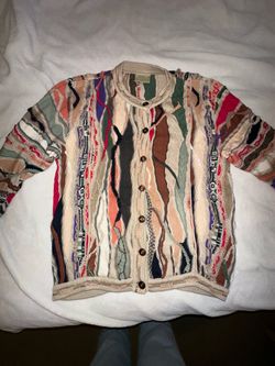 Coogi-Style Multicolor Knit Cardigan Sweater