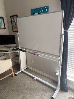 Large Double-Sided Rolling Whiteboard – Height Adjustable, Includes Markers & Erasers