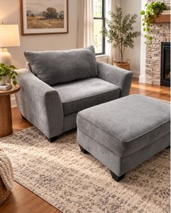 Gray Oversized Accent Chair with Ottoman