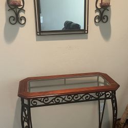 Metal Leaf Console Table with Mirror with Scrolled Legs