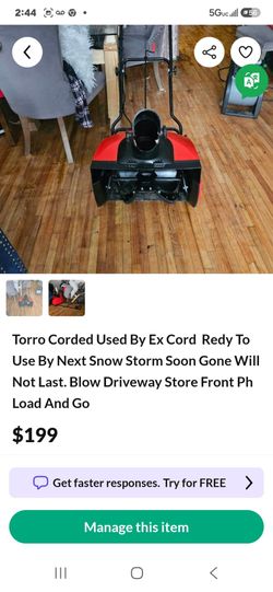 Torro snow blower soon snow comming be ready to plow cheep corded less then new or dc big plow store front big power
