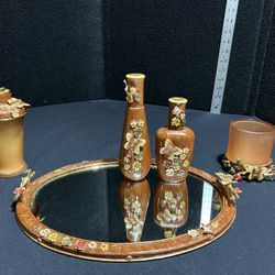 Mike + Ally Luxury Bath Accessories Hand Enamel Mirrored Vainty Tray Perfume Bottle Candle Dispenser