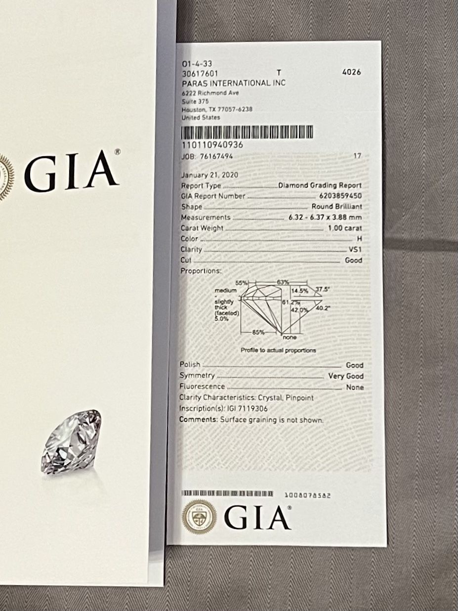1.5 Carat Tw White Gold Diamond Ring GIA Graded