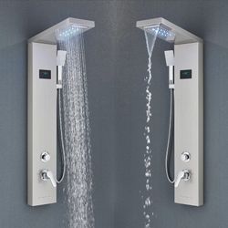 Stainless Steel LED Shower Panel Tower System Massage Body Jets Rain&Waterfall 