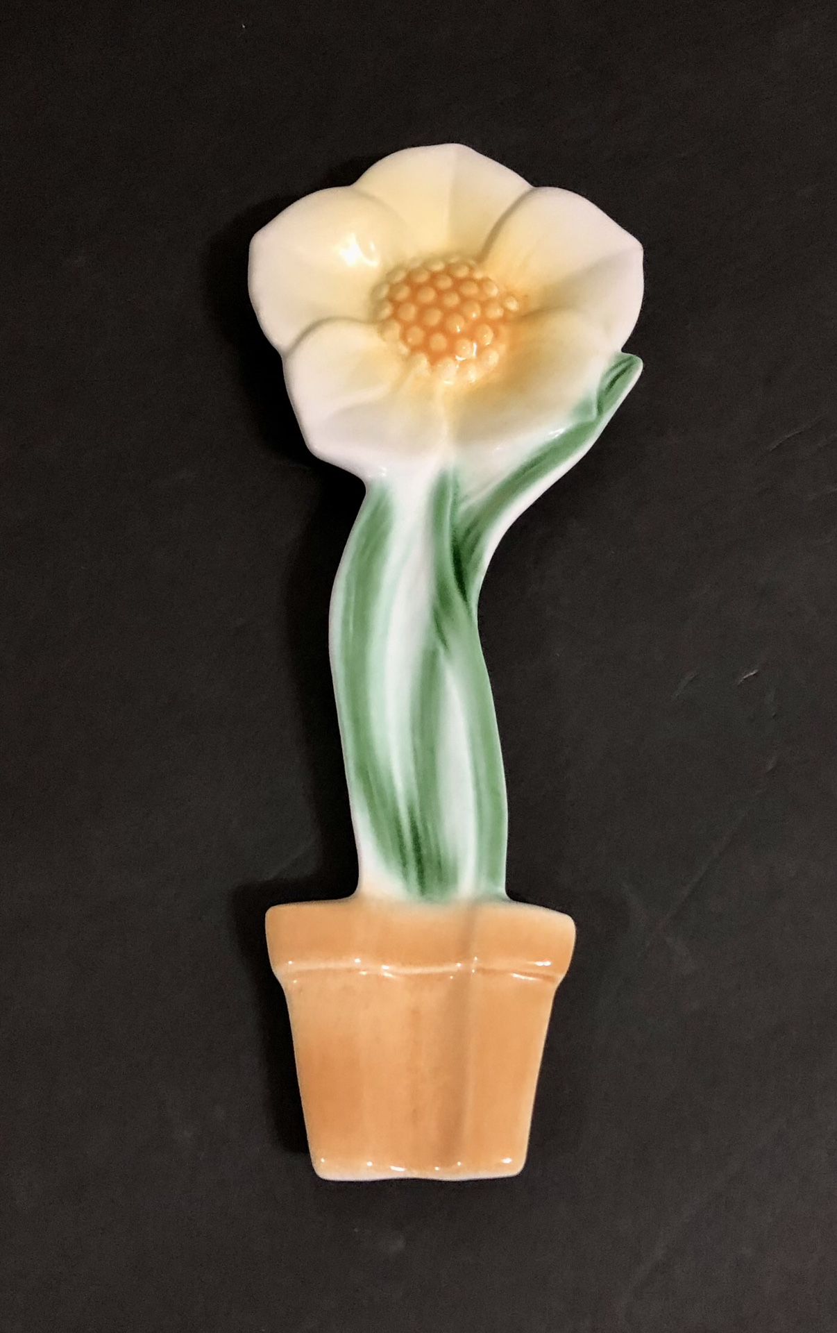 Vintage Hand Painted Made in Italy Ornate Flower in Pot Spoon Rest Wall Hanging