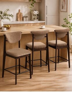 Set of 3 Upholstered Counter Height Bar Stools