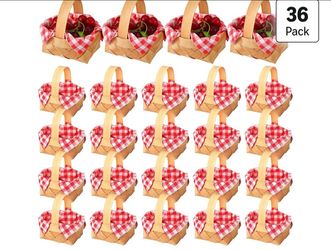 New 36 Pcs Summer Mini Woven Picnic Basket Party Favor Red White