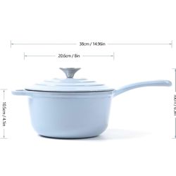 Light Blue Enameled Cast Iron Saucepan with Lid – 8 inch / 2.65 QT 