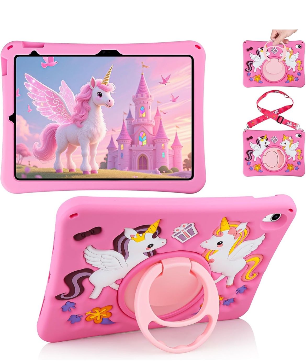 iPad A16 Case 11th 2025 iPad 10th Generation Case for Kids Cute Unicorn Silicone Tablet Cover with D