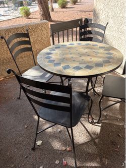 Mosaic Stone Top Patio Table and 4 Chairs
