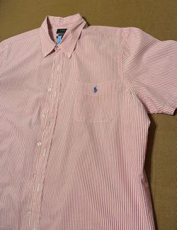 $25-  Men’s Polo Pink and White Seersucker Shirt/ we have others