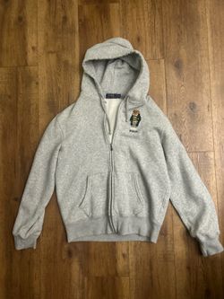 Polo Ralph Lauren Bear Hoodie Gray Zip Up Size M Soft Fleece