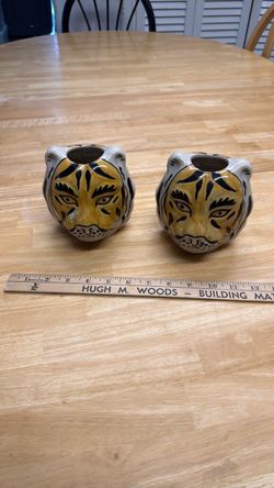 Ceramic Tiger Head Planters / sculptures Set of 2