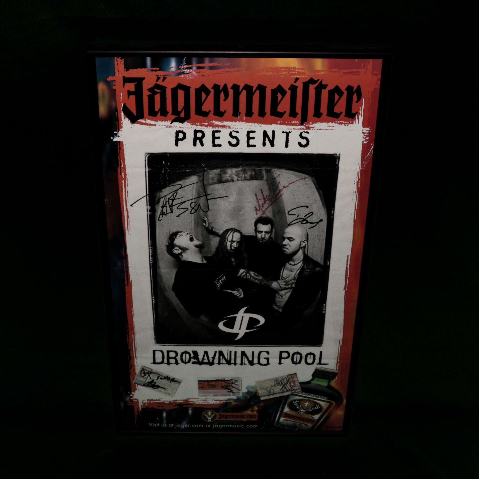 Jägermeister - Vintage Drowning Pool Poster W/ Autographed Tickets In Frame