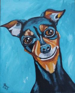 8x10 inch black min pin dog portrait