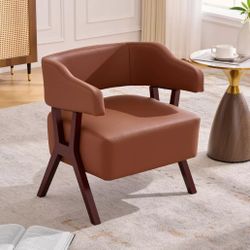 Accent Chair Mid-Century Brown Faux Leather – Brand New In Box