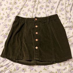 H&M Olive Corduroy Button-Front A-Line Mini Skirt