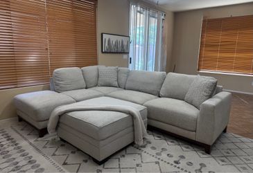 Beige L-Sectional W Ottoman