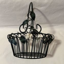 Green metal vine basket leaf flower handle holder home decor storage gift her