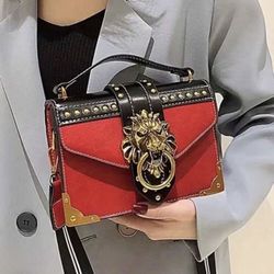 Square Lion Head Design Crossbody Bag, PU Textured Tote Bag, Versatile and Fashionable for Women, Vintage Style Handbag for New Year and Spring Festiv