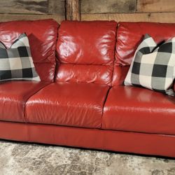 LIKE NEW! Red genuine leather sofa