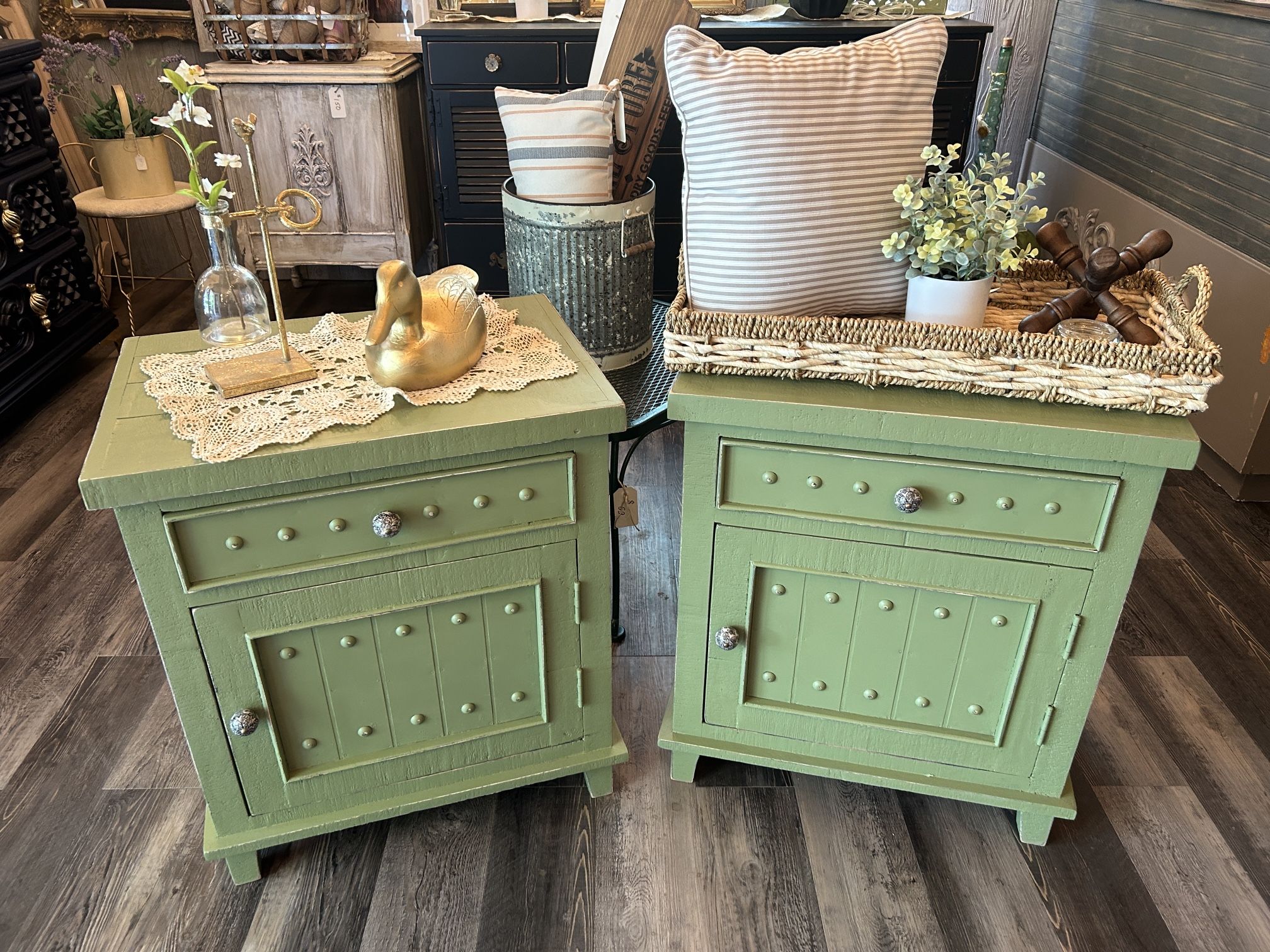Aloe Vera Green Farmhouse Style Matching Nightstands 
