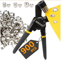Zonglan Heavy Duty Grommet Tool Kit Of 1/2" 5/16" And 3/8",Multi Size Handheld Eyelet Tool Plier Rivet Press With 900 Pcs Silver Grommets For Tarp Lea