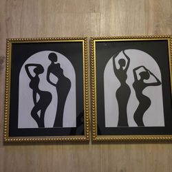 Modern Black & White Silhouette Art - Set of Two Framed Prints (Matisse Style)