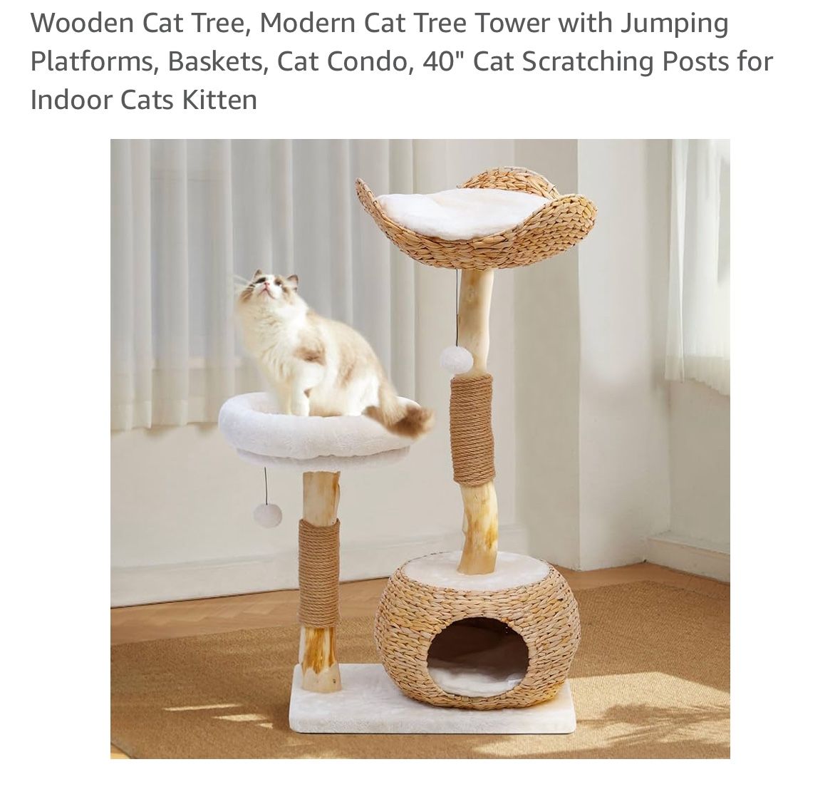 Wooden Cat Tree, Modern Cat Tree Tower with Jumping Platforms