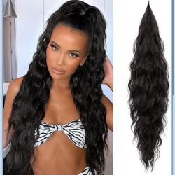 Flufymooz Ponytail Extension, Flexible Wrap AroundPonytail Extension Long Wavy Curly Ponytail Hair 