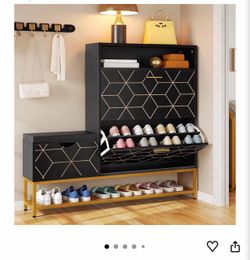 Entryway shoe storage, modern black and gold