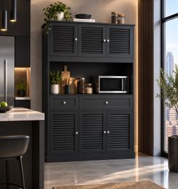71” Large Kitchen Pantry Cabinet with Countertop and Storage Drawers.