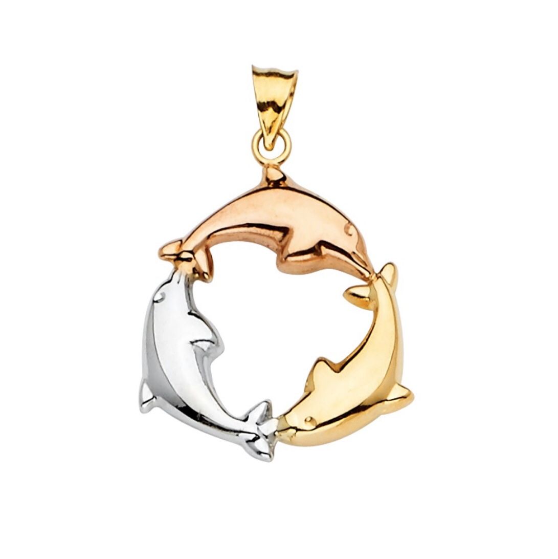 Beautiful 3 dolphins pendant 14K REAL YELLOW, WHITE & ROSE GOLD. Description⬇️,All Products : American Fashion Style Bags On Sale