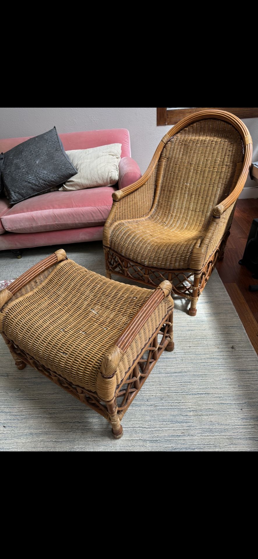 Wicker Lounge Chair And Ottoman