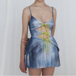 Lirika Matoshi blue satin silk Chibi moon dress size M medium