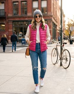 JoyLab Women’s Puffer Vest Large Pink Quilted Full Zip Loose Fit Sleeveless New