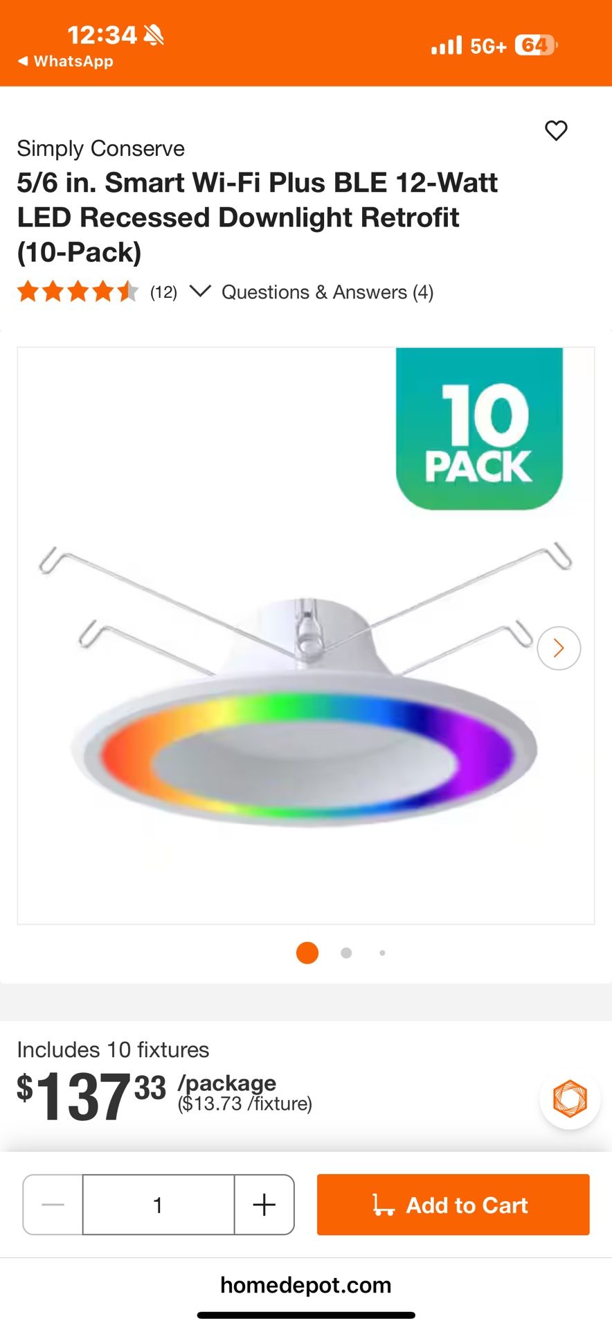 5/6 in. Smart Wi Fi Plus BLE 12 Watt LED Recessed Downlight Retrofit (10 Pack)