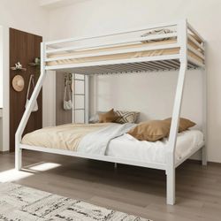 Twin Over Full Metal Bunk Bed with Ladder & Guardrails, Heavy-Duty Space-Saving Bed Frame for Kids, Teens & Adults