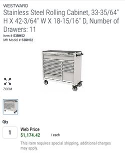 Westward stainless steel rolling cabinet.
