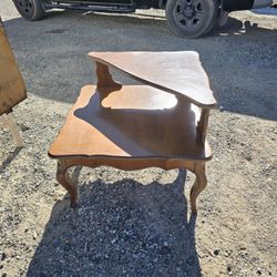 Wood Side Table With Triangle Shelf