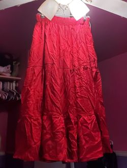 Long flowy tiered red skirt