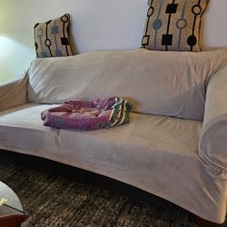 Dark Grey Couch W Beige Sofa Cover