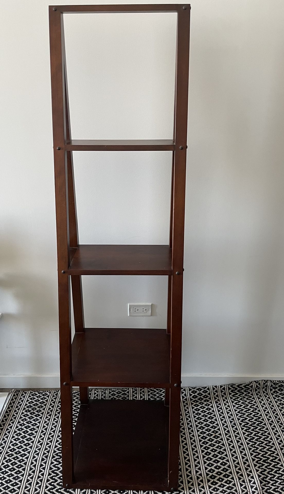 Brown Wood Slanted Ladder Bookshelf 4 layer